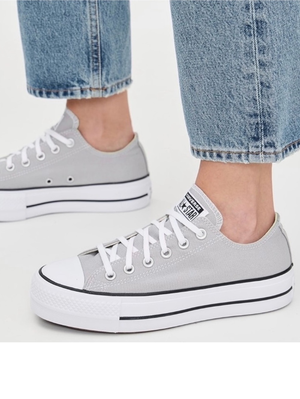 Converse Light Gray Low Top Platform Sneakers NWOT - Picture 2 of 6